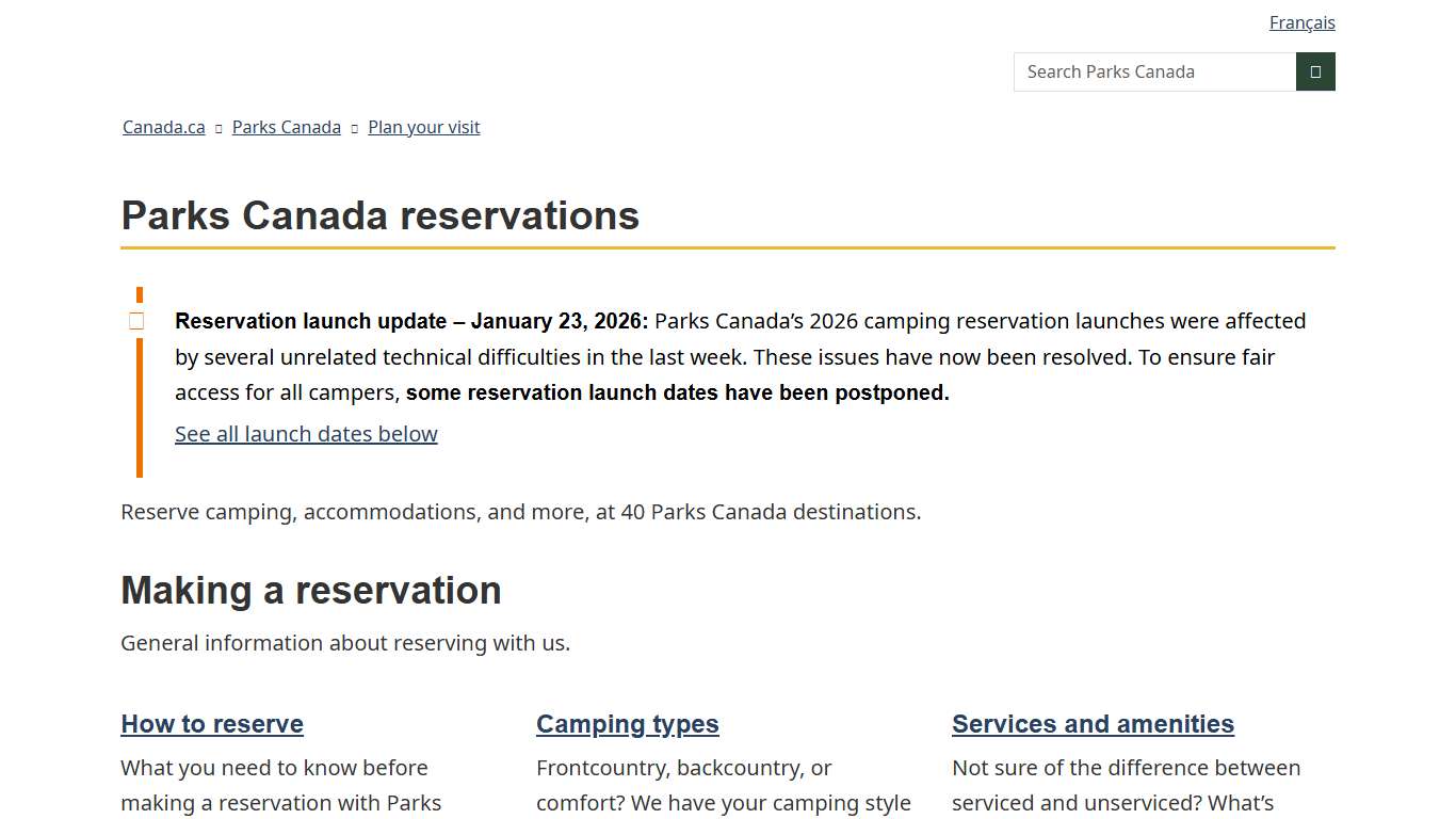 Parks Canada reservations - Plan your visit